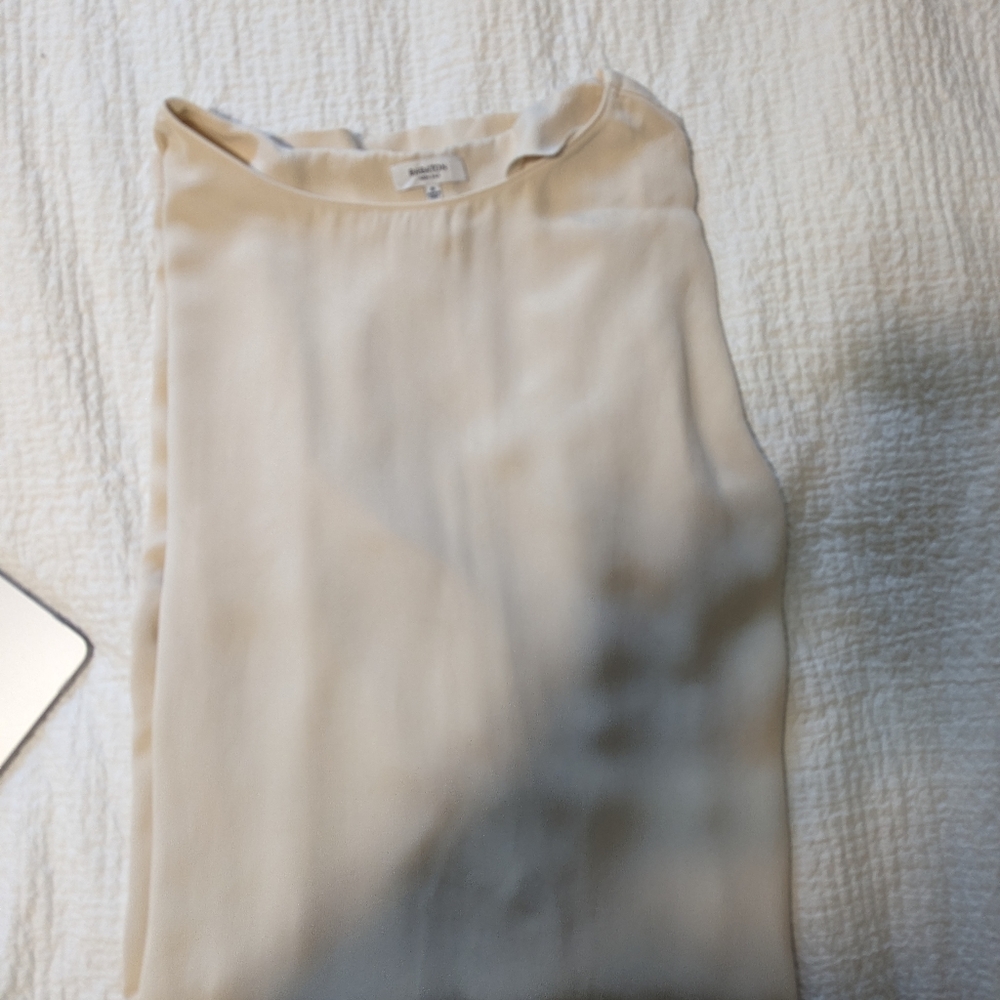 Aritzia Babaton 100% Silk Minimalist Crew Neck Midi Dress Slit Cream Medium Mode - Picture 7 of 7